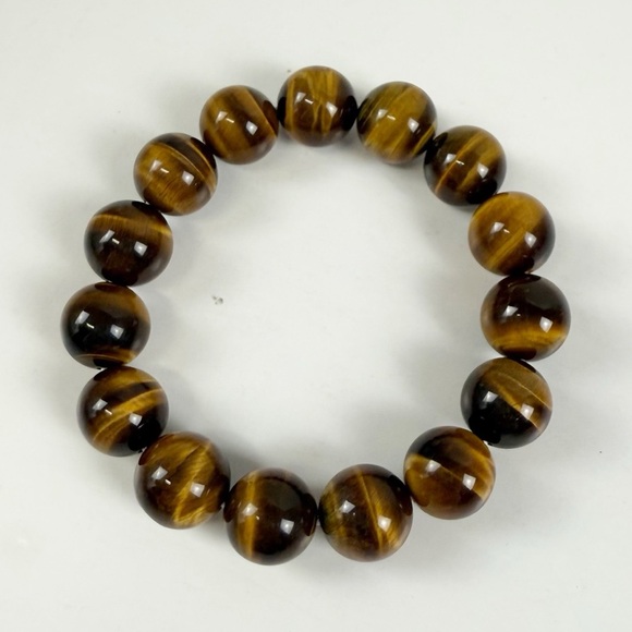Brown Tan Tiger Eye Stretch Bracelet Stretchy Beaded - Picture 1 of 3